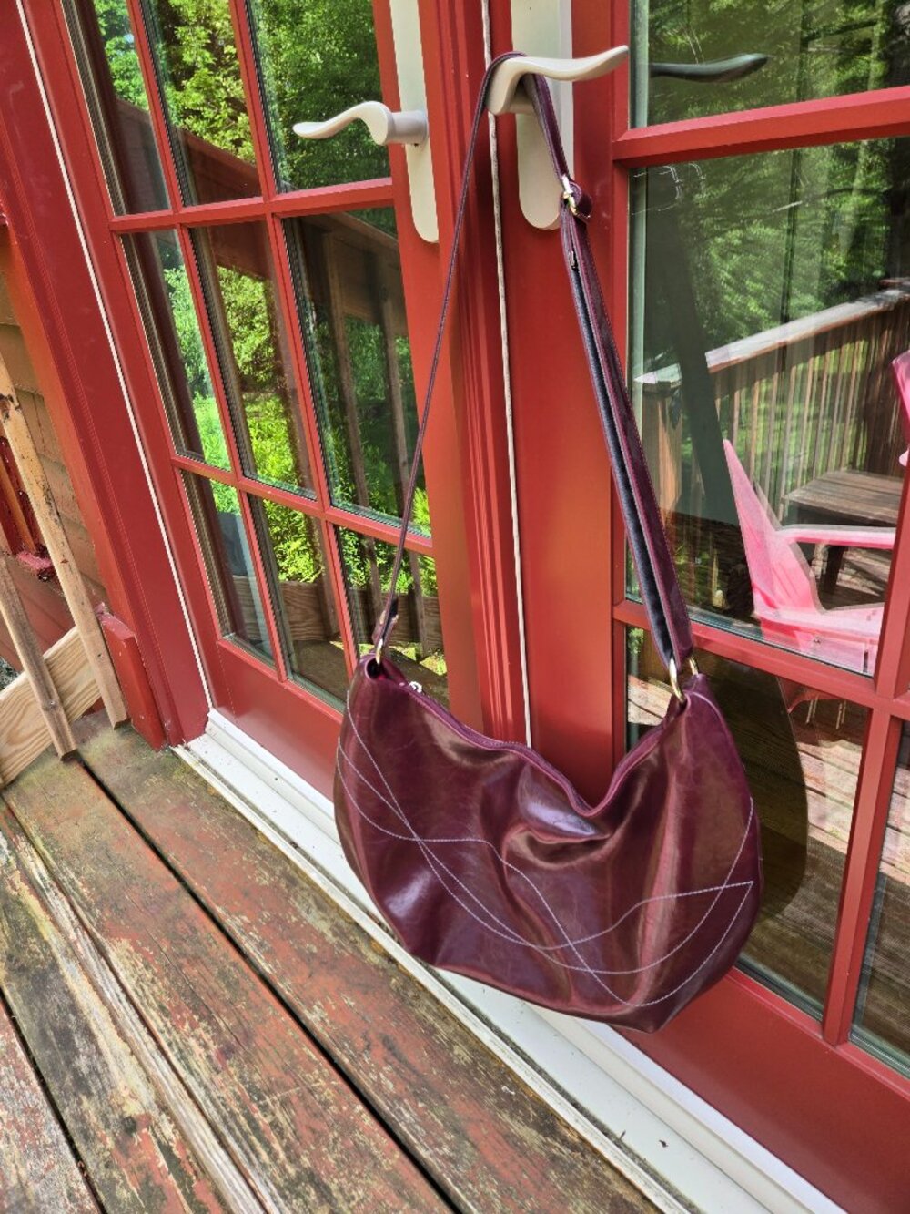 Charleston Large Topstitch Hobo Bag - Coated Canvas (in the rich color wine)